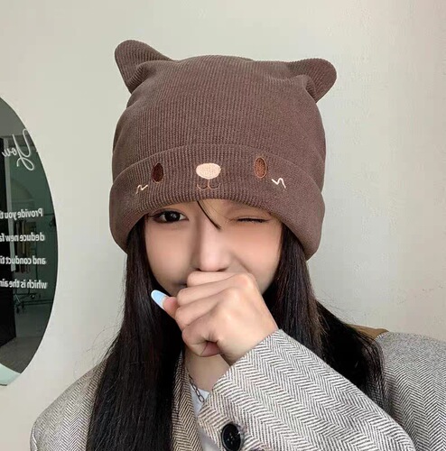 Autumn/Winter thin oversized headband hat with Japanese cartoon cute rabbit ears maternity stackable hat for warmth, knitted cold cap