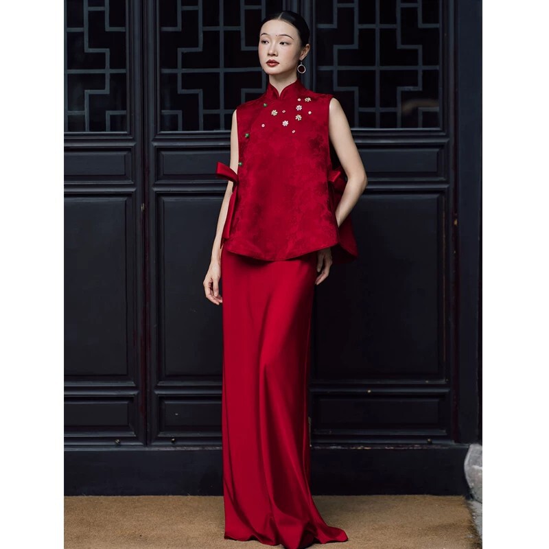 New Chinese-Style Morning Gown for Brides 2026 New High-End National Style Red Toast Dress for Women Engagement and Marriage Registration Cheongsam Set