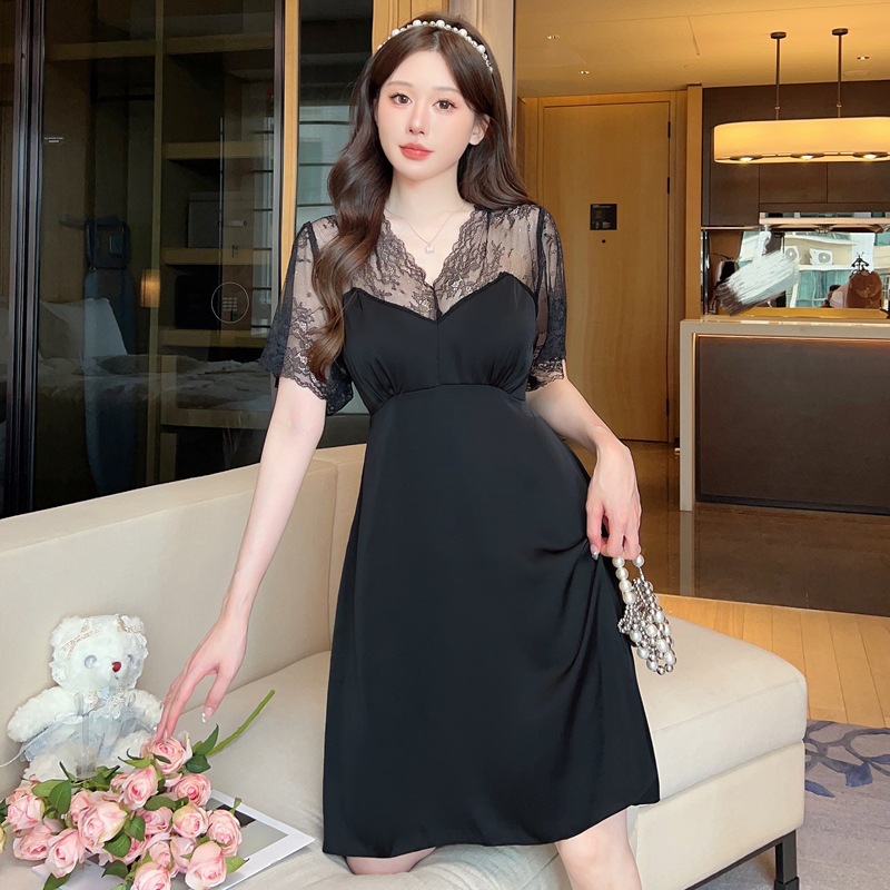 2025 nuevo pijama sexy de verano, pijama de mangas cortas de seda, encaje, ropa de casa de seda delgada