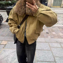 2025年冬季可拆卸毛领重工工装裥棉牛仔外套女