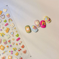 Tomoni Embossed Nail Stickers, Cute Nail Decals—Factory Wholesale, Japanese Style, Featuring a Raincoat Bear Design, Model 3161