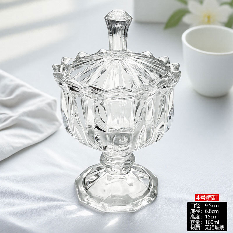 Tazón de cristal con tapa, vaso alto de cristal, tarro para dulces, plato para frutas, azucarero, plato pequeño para frutas, estilo europeo de lujo de alta gama.