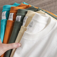 日系300g重ポンドtシャツ男性半袖新疆純綿丸襟ゆるい純色白色シャツ半袖夏
