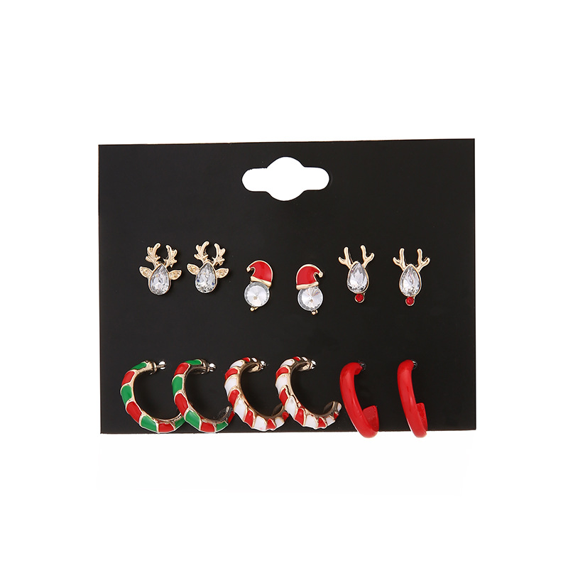 Cute Christmas Hat Reindeer Alloy Plating Inlay Rhinestones Earrings Ear Studs 1 Set display picture 5