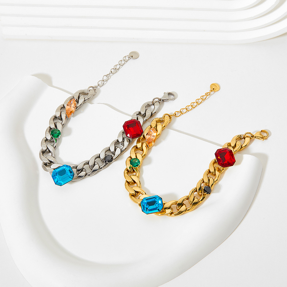 Fashion Geometric Stainless Steel Rhinestones Bracelets Necklace 1 Piece