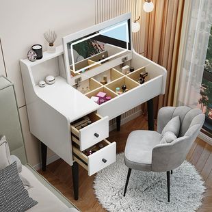 Dressing Table Bedroom Simple Modern Mirror Can Hide Flip-Top Desk with Light Integrated Dressing Table Storage Cabinet