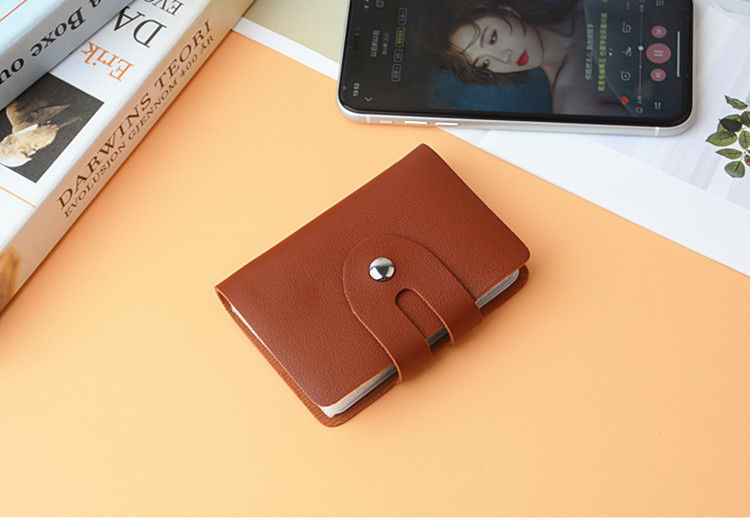 Square Shape Unisex Solid Color Pu Leather Hidden Buckle Card Holders