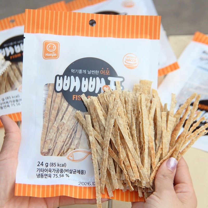 韩国进口 韩进鱼脯丝即食鱼丝条休闲追剧零食小吃24g