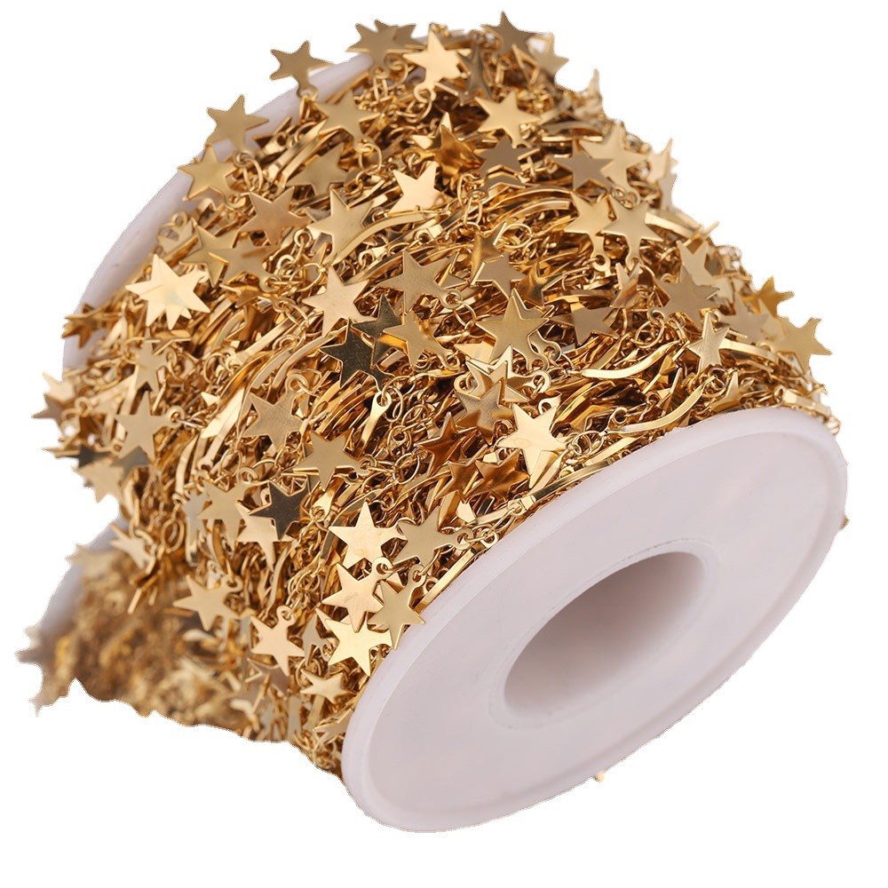 Cadena de estrella de acero inoxidable estrella de cinco puntas cadena hecha a mano de vacío Cadena de acero chapado en titanio DIY accesorios de la joyería pulsera collar