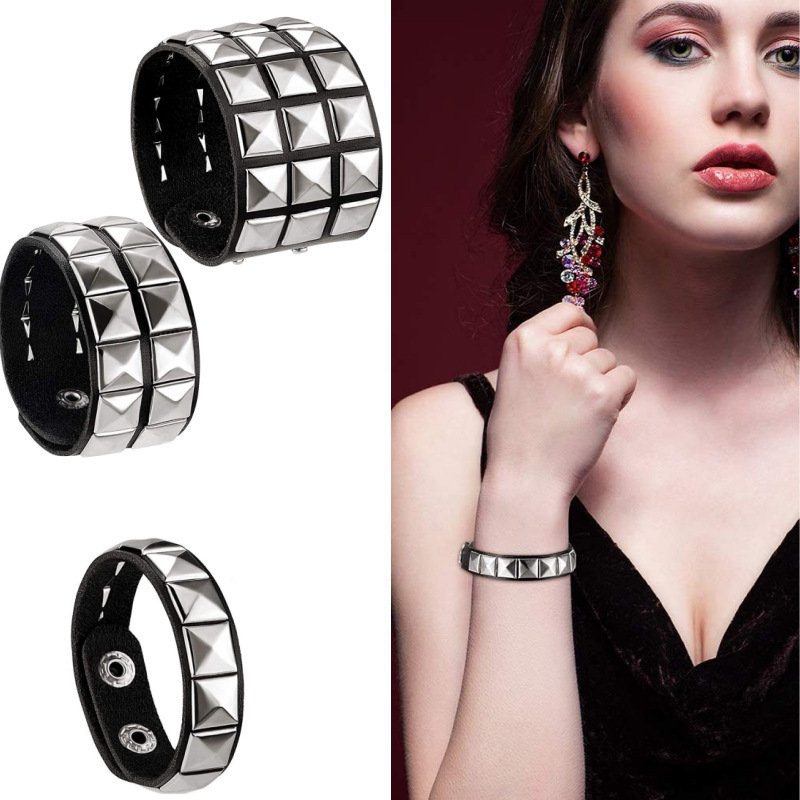 European and American new punk single row Square Nail Men's bracelet personality rivet fashion casual bracelet jewelry jewelry European and American new punk single row Square Nail Men's bracelet personality rivet fashion casual bracelet jewelry jewelry