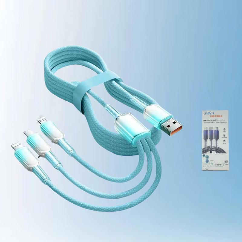 アイスクリスタルグラデーションカラーデータケーブルスリーインワン120ワット編組超高速充電Android Huawei Apple充電ケーブルに適しています|undefined