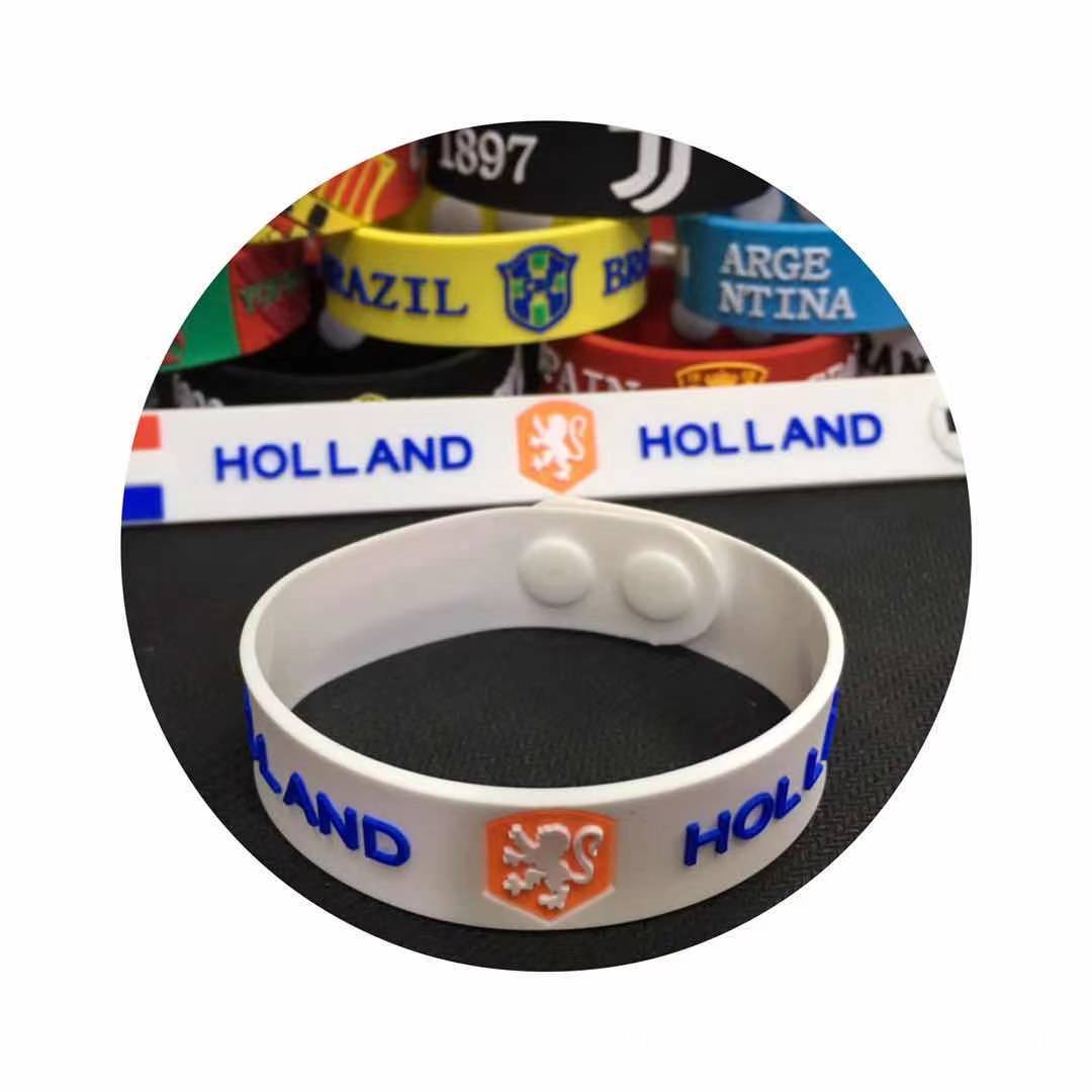 Pulseras de PVC con el Emblema de la Copa Mundial de Francia, España, Portugal, Bélgica y Países Bajos, Pulseras de Goma Suave para Aficionados