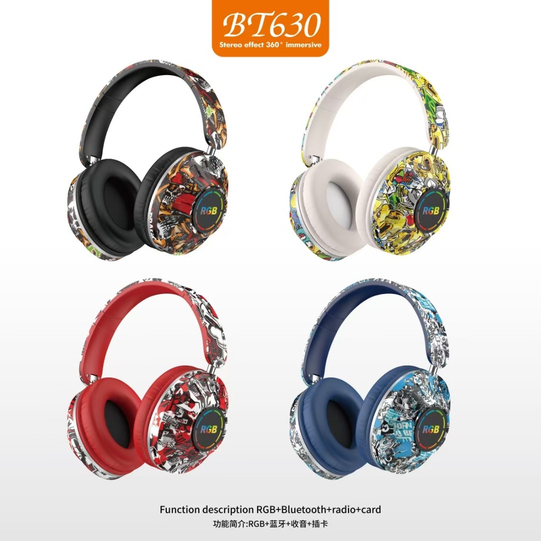BT630 auriculares Bluetooth de estilo caliente auriculares inalámbricos marea nacional graffiti nuevo deporte de música estéreo luminoso