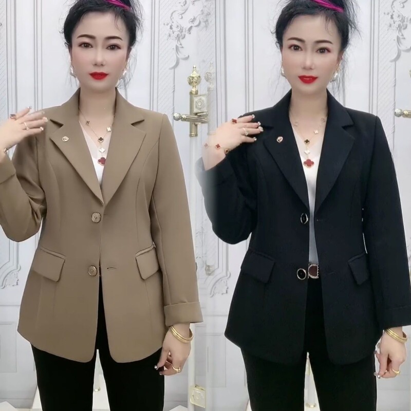 New Spring and Autumn Fully Lined Blazer, Fashionable and Elegant, Slim Fit, Slimming, Long Sleeve, Plain Design, Women's Outerwear for Middle-Aged and Elderly