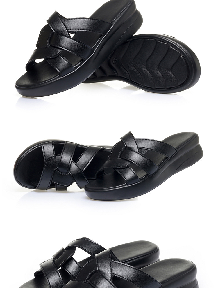 Dép sandal nữ quai chữ V đế bệt da bò mềm mại, size lớn 35-43 — Đen【Da bò lớp đầu】 chi tiết 16