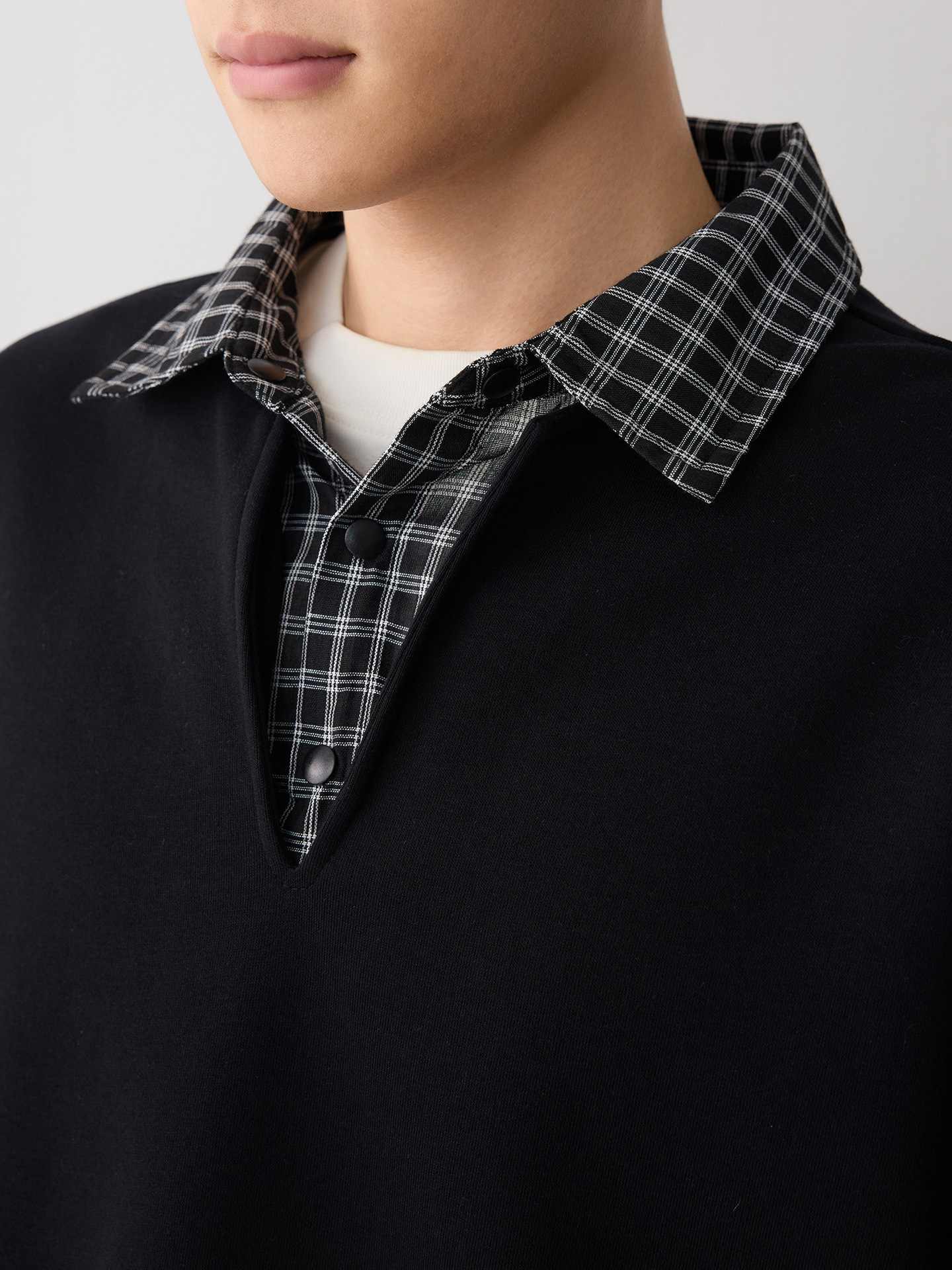 Áo hoodie nam nỉ hai lớp cổ lạnh kiểu giả hai lớp — đen