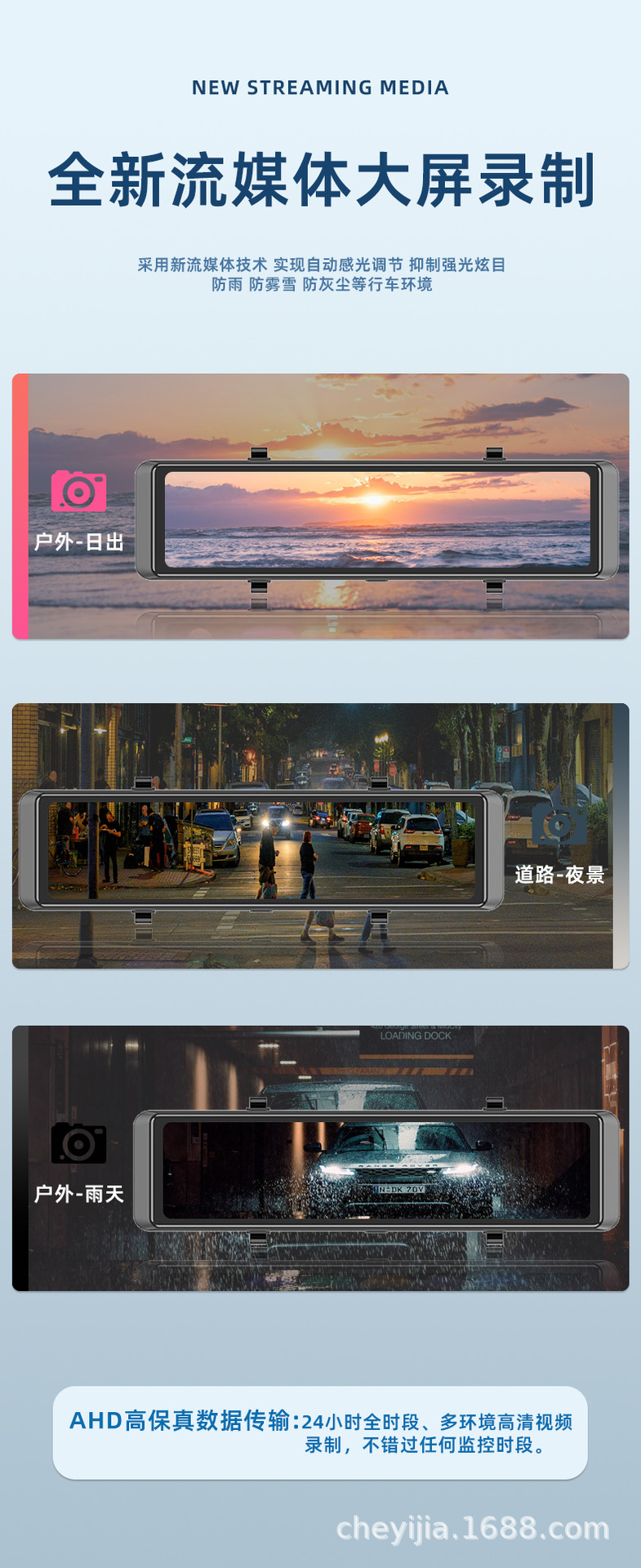12inch Front, Rear, Left and Rear Four-Way Parking Monitoring Blind Spot Assistance Hd Night Vision Electronic Rearview Mirror Driving Recorder