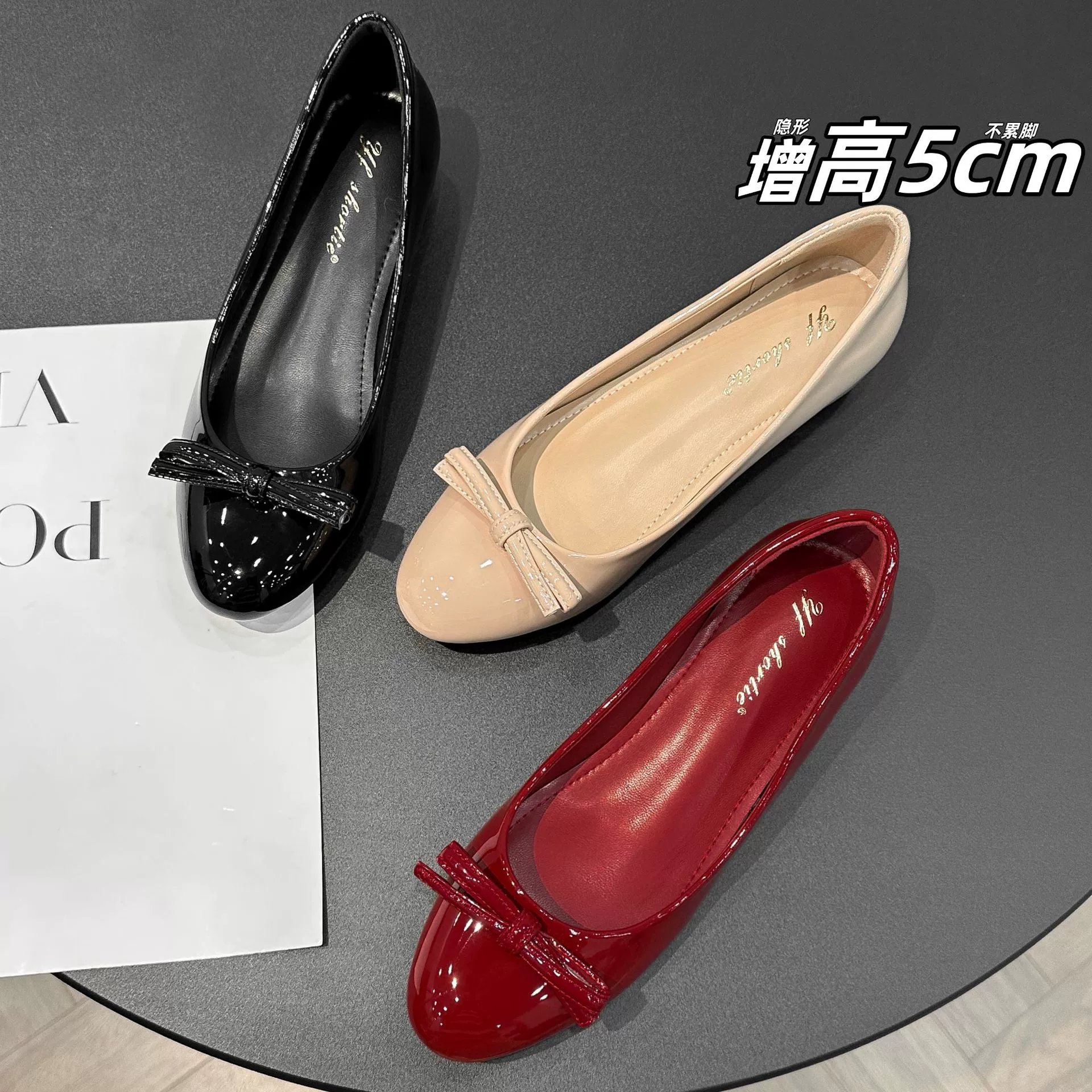 Женские балетки с круглым носком, мягкой подошвой и бантом на 5 см, летняя новинка 2025 года, французская лакированная кожа, модель-слипоны