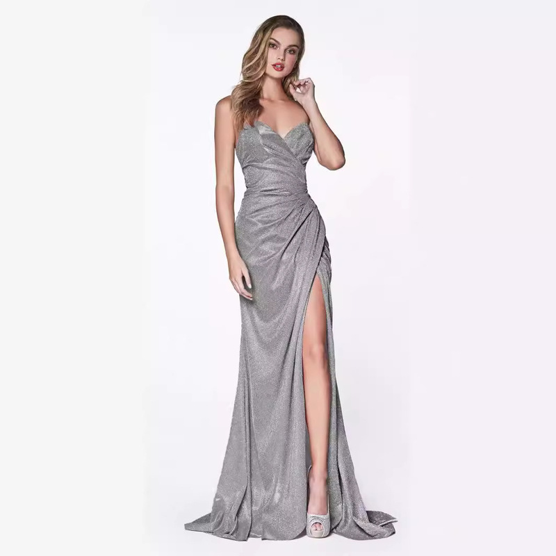 2026 Cross-Border Foreign Trade Fashion Strapless Sparkling Party Event Elegant Slimming Long Dress Evening Gown
