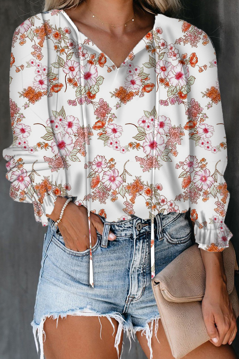 Regular Top Length Blouse Tops Type Daily Occasion V Neck Neckline Wholesale Women's Casual Printing Long Sleeve Printing Blouses