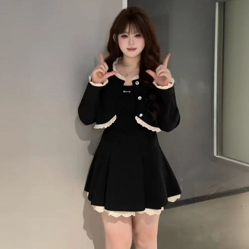秋冬フレンチヨーロピアンカウンター品質スモールフレグランスガールサスペンダードレス大きいサイズ万能Aライン婦人服|undefined
