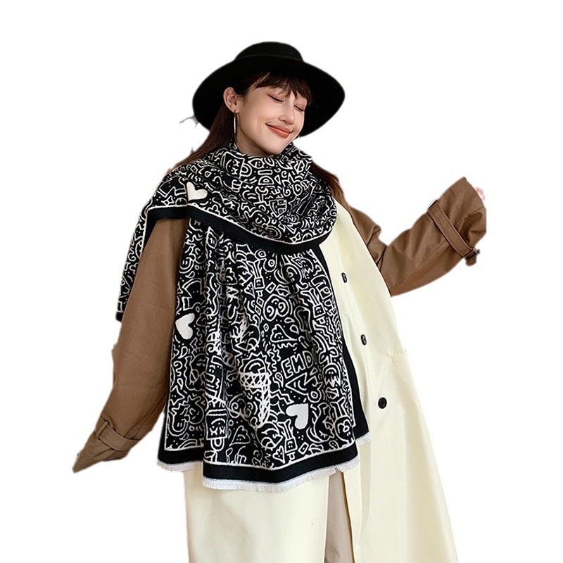 2023 Scarf Women's Winter New Edition Double sided Imitation Cashmere Thickened Warmth Scarf Air Conditioned Shawl Mom_voghion.com