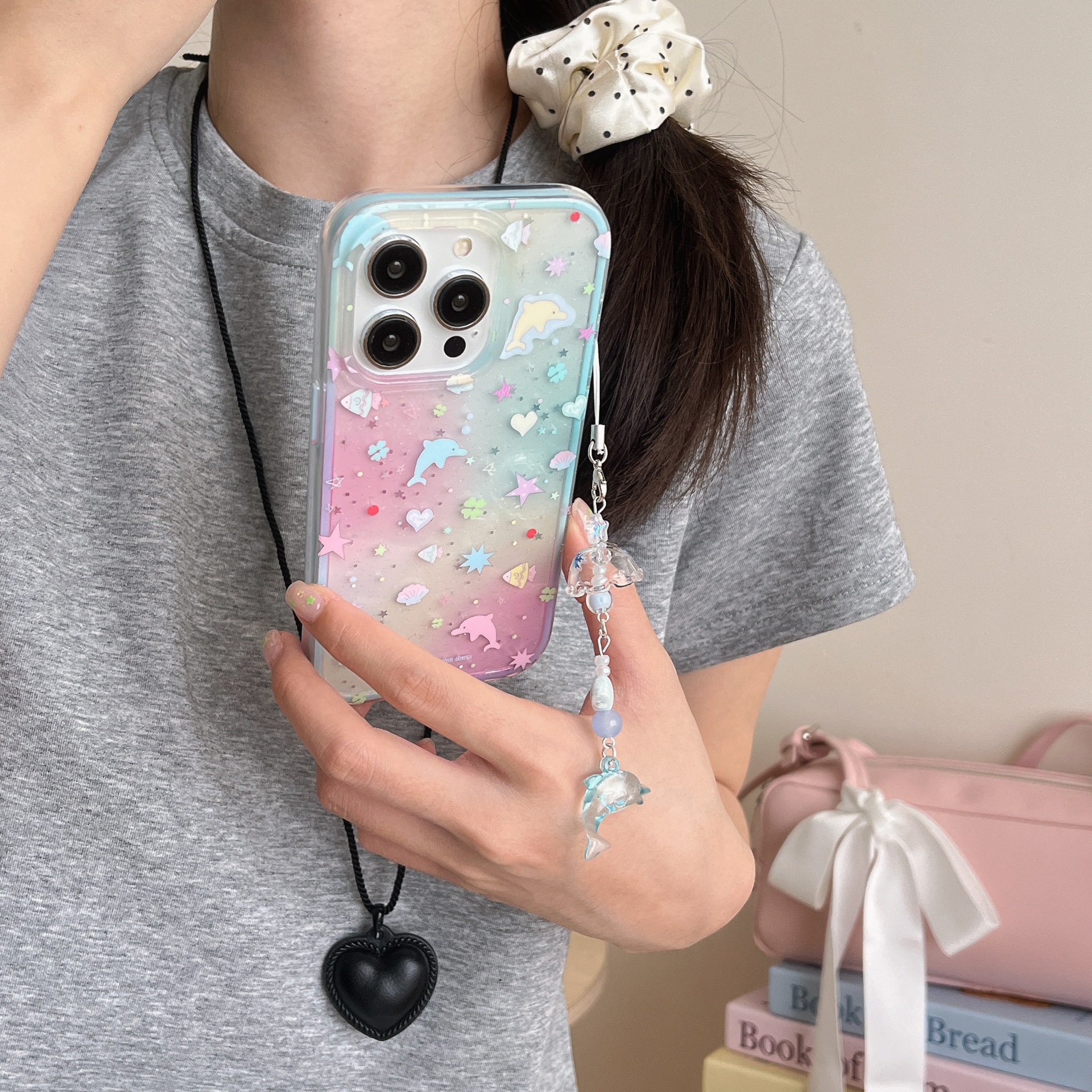 Color florido degradado Blue Dolphin para Apple 15ProMax funda para teléfono móvil 16Pro nicho 14/13 nuevo 13