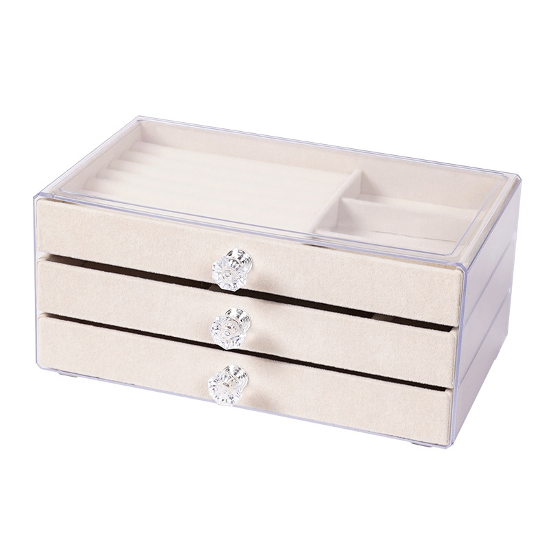 Caja de joyería de cajón de tres capas, caja de almacenamiento multifuncional, caja de joyería de alta calidad antioxidación de gran capacidad