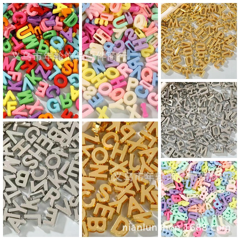 Acrylic Three-Dimensional Colorful Large-Hole Letter Beads with Hanging English Letter Loose Beads Pendant DIY Handmade Beaded Pendant