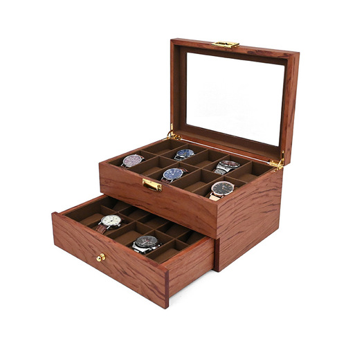 Double layer red rosewood watch box retro watch wooden box 20 pieces wooden watch storage display box