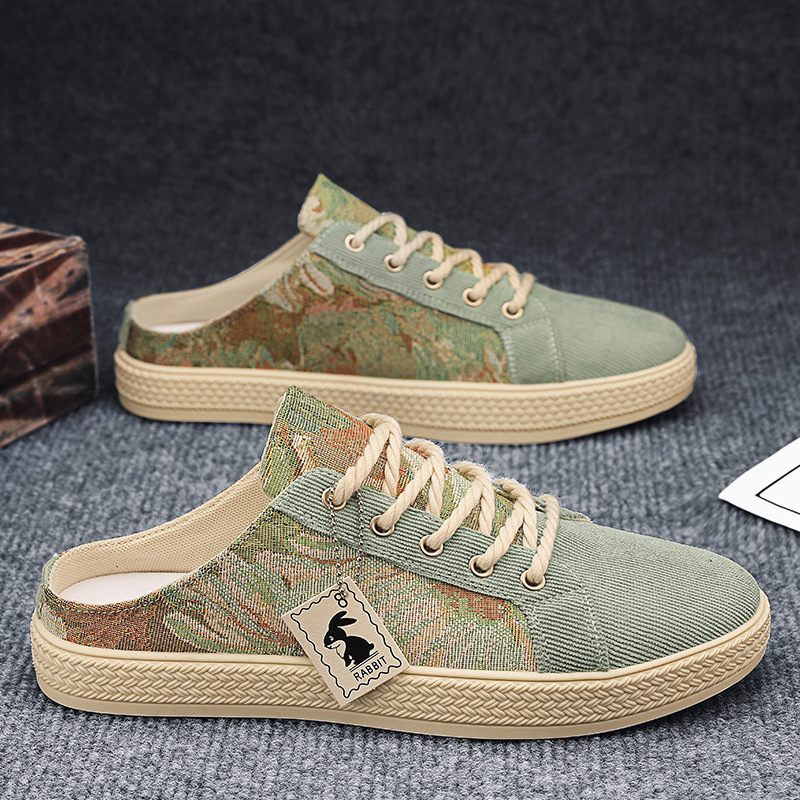 Canvas Men's Shoes Summer Trendy All-match Slip-on Breathable Casual Cloth Shoes Men's Heel-free Half-drag Men's Trendy Shoes
