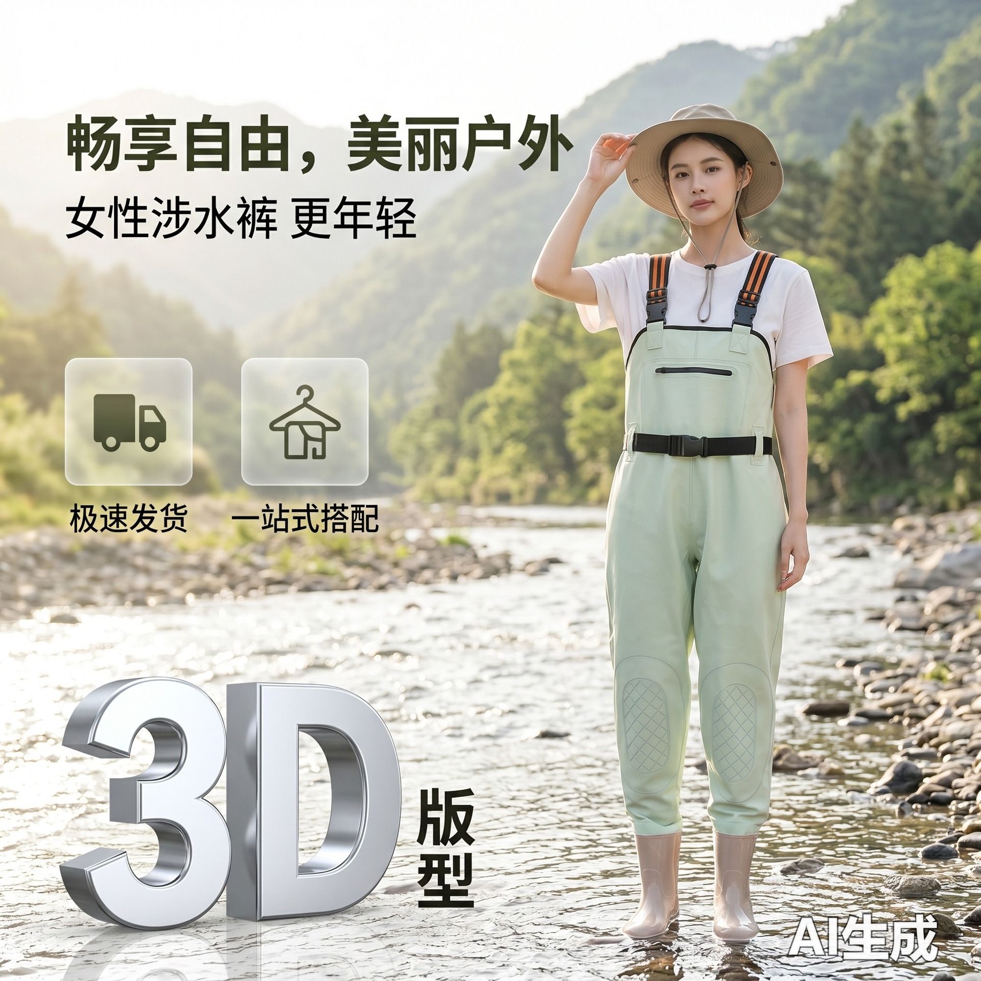 女士下水裤背带连体抓捕鱼沙滩雨鞋半身防水雨裤儿童赶海涉水衣服