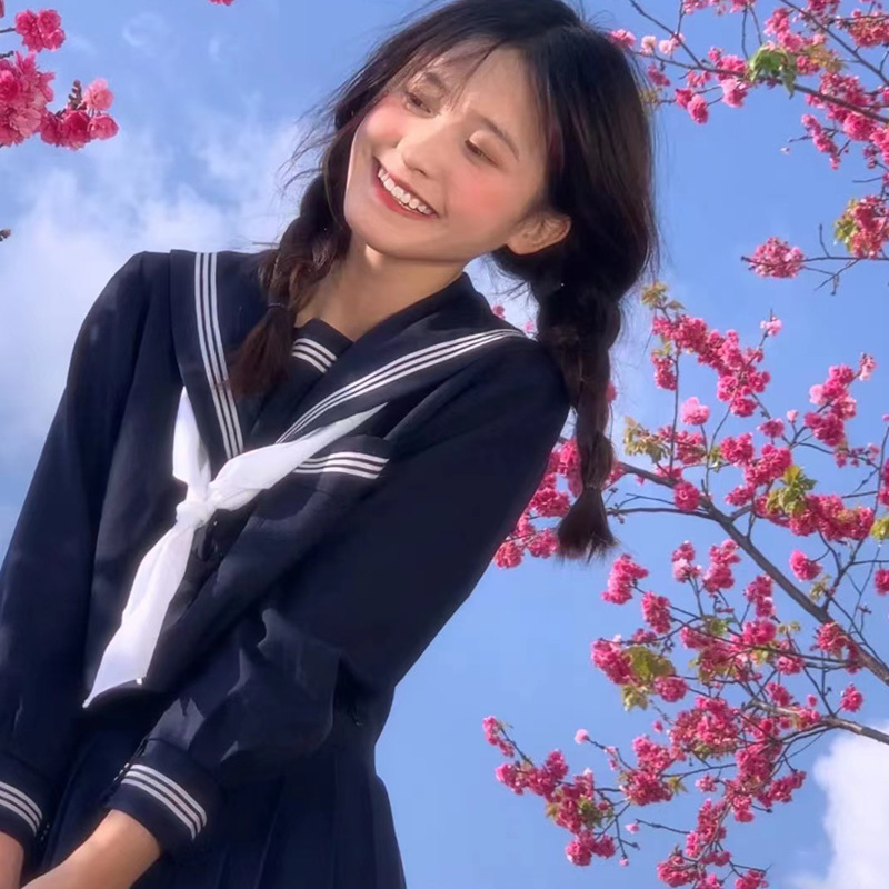 Japanese-Style Traditional不良Sailor Uniform Jk Uniform Skirt Modified White Three-Piece Basic College Style Summer Class Uniform Set