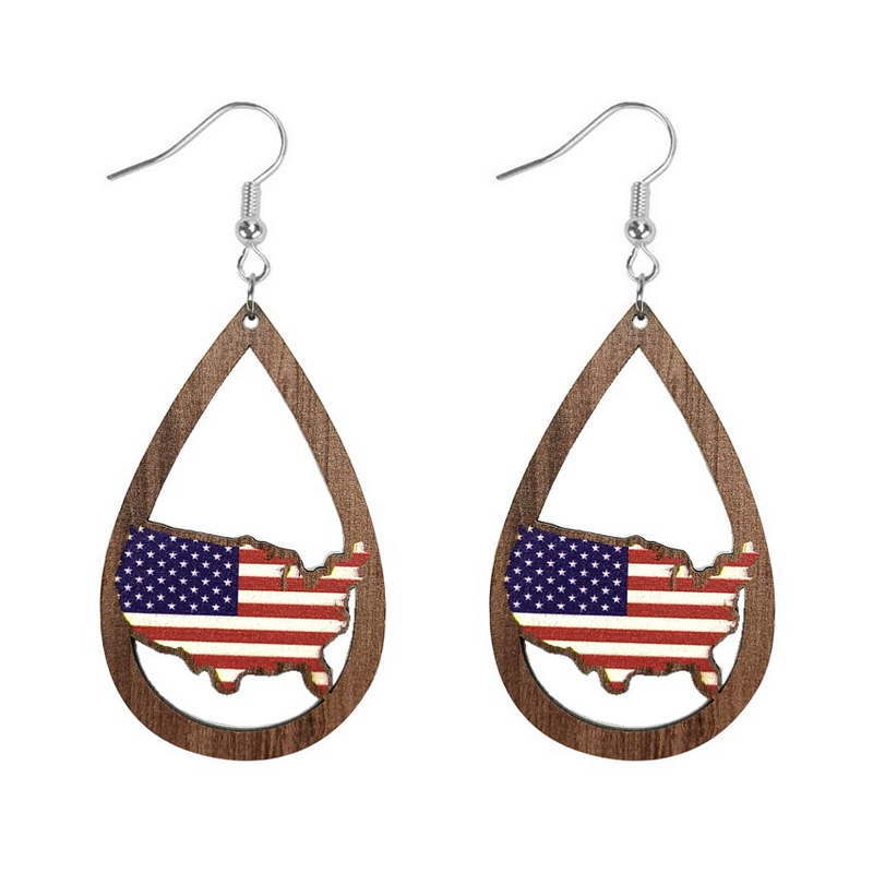 1 Pair Retro Simple Style National Flag Water Droplets Printing Wood Drop Earrings display picture 6