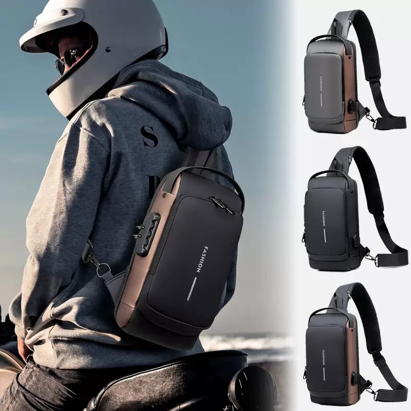 Outdoor Leisure Off-Road Motorcycle Bag, Business Men's and Women's Shoulder Bag, Anti-Theft Crossbody Bag with Password Lock, Cross-Border