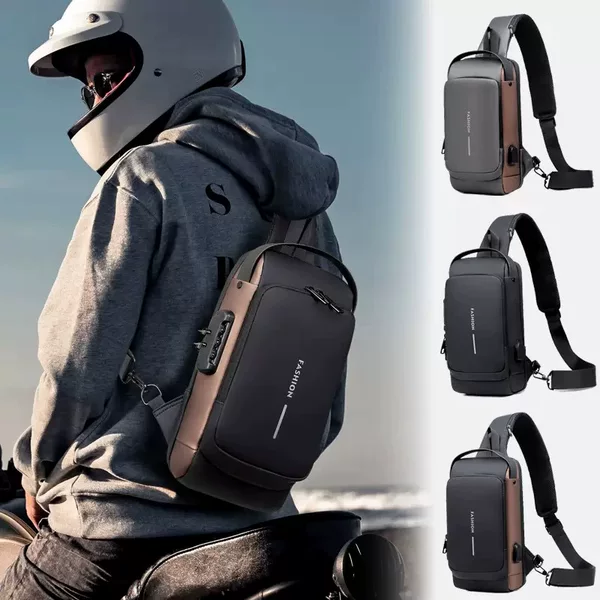 Outdoor Leisure Off-Road Motorcycle Bag, Business Men's and Women's Shoulder Bag, Anti-Theft Crossbody Bag with Password Lock, Cross-Border