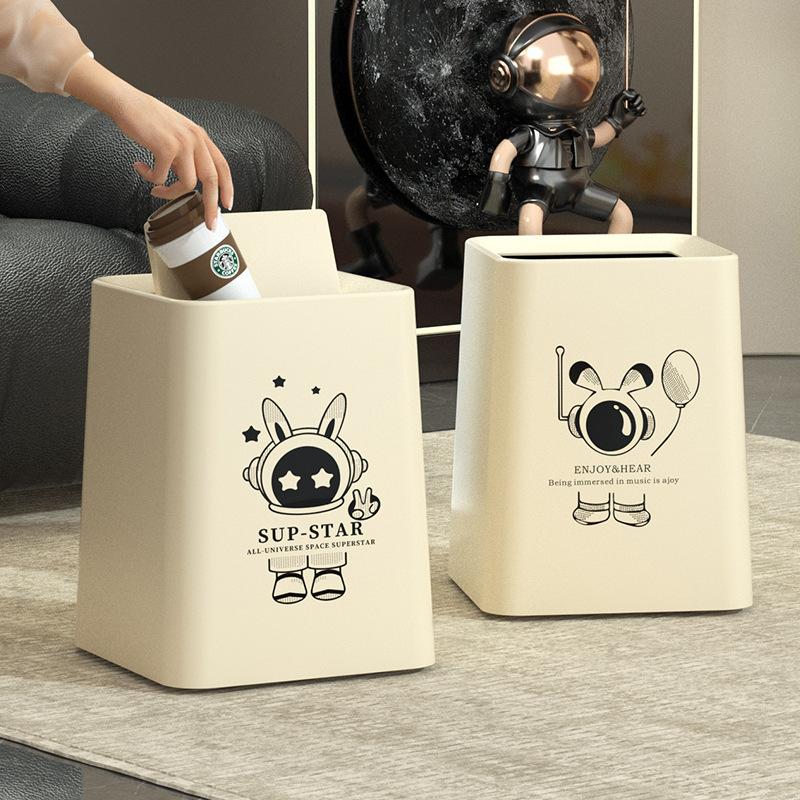 New style inside and outside rocking cover trash can household living room high-looking astronaut storage bucket plastic square large paper basket