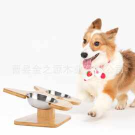 木质猫碗架立式可调节宠物食盆可拆卸猫碗架护颈宠物餐桌喂食器