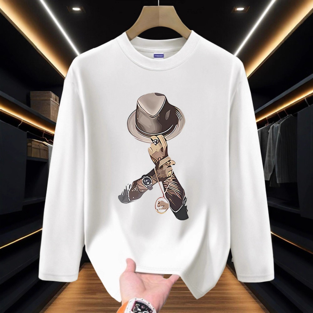 Men's Oversized Long Sleeve T-Shirt Letter Print Cotton Streetwear Essential for Fall_voghion.com
