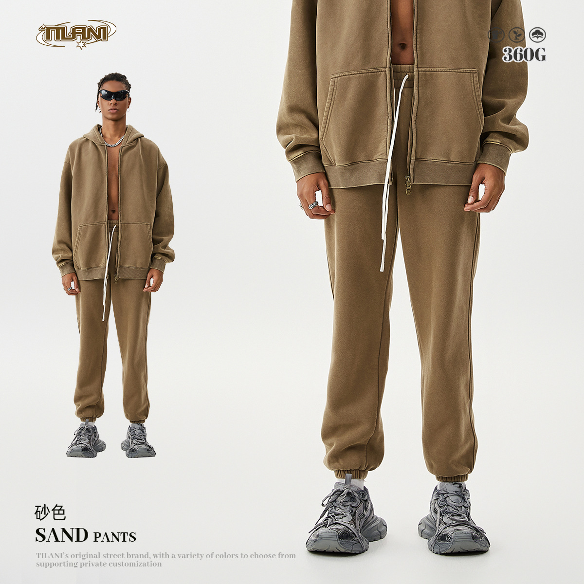 TILANI suéter de los hombres pantalones de chándal traje transfronterizo marca de moda con capucha Otoño e Invierno de lana forrada engrosada conjunto de dos piezas de los hombres