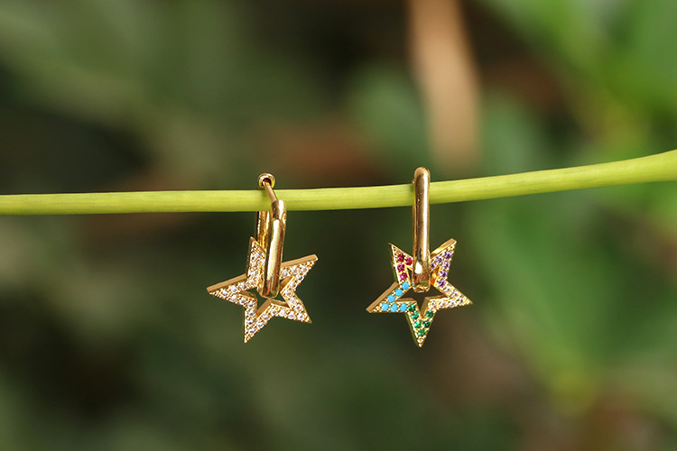 4g Weight Zircon Inlay Material Earrings Classification Housewarming, Anniversary, Wedding, Travel, Birthday, Festival Occasion Korean Hollow Five-pointed Star Zircon Earrings Wholesale