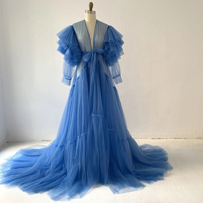 European and American Export Bride Photo Photography Morning Gown Bathrobe Women's Banquet Wedding Dress Long Tail Gauze Pregnant Women's Dress