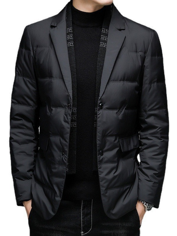 Chaqueta de plumón con cuello tipo bufanda para hombre, nueva ropa de invierno para hombre, traje informal de negocios para hombre de mediana edad, chaqueta de plumón ligera con cuello tipo traje