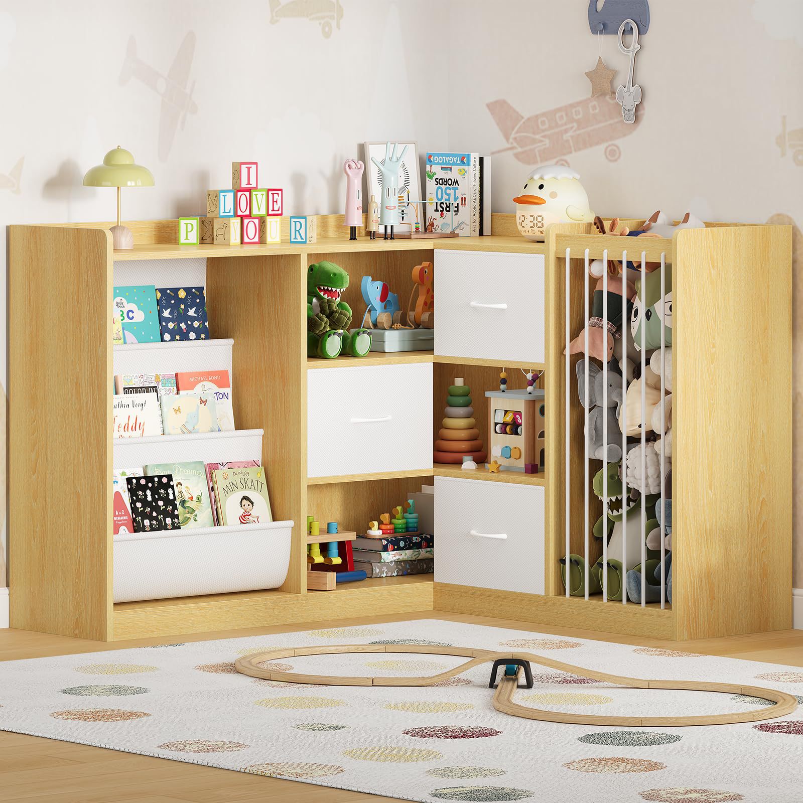 Cross-border Solid Wood Montessori Kindergarten Corner Toy Storage Rack Multi-layer Children's Bookshelf Toy Organizer