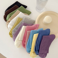 Colorful women's knee-high socks summer thin version Korean Instagram trendy outerwear combed cotton white four-season socks spring