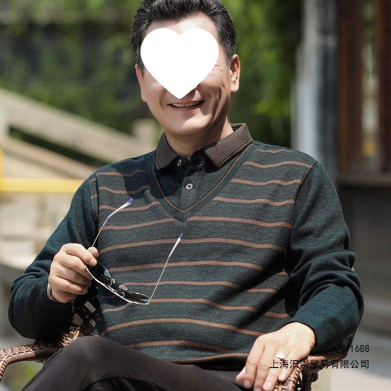 Thin Style/Fleece-Lined Style/Spring and Autumn Dad Sweater, Faux Two-Piece Knitwear, Winter Outerwear, Middle-Aged and Elderly Men's Base Layer Clothing
