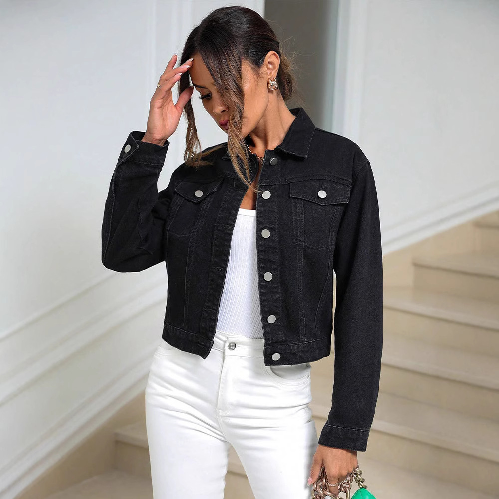 European and American cross-border foreign trade fashion slim-fit collar denim jacket new slim-fit washed short denim jacket