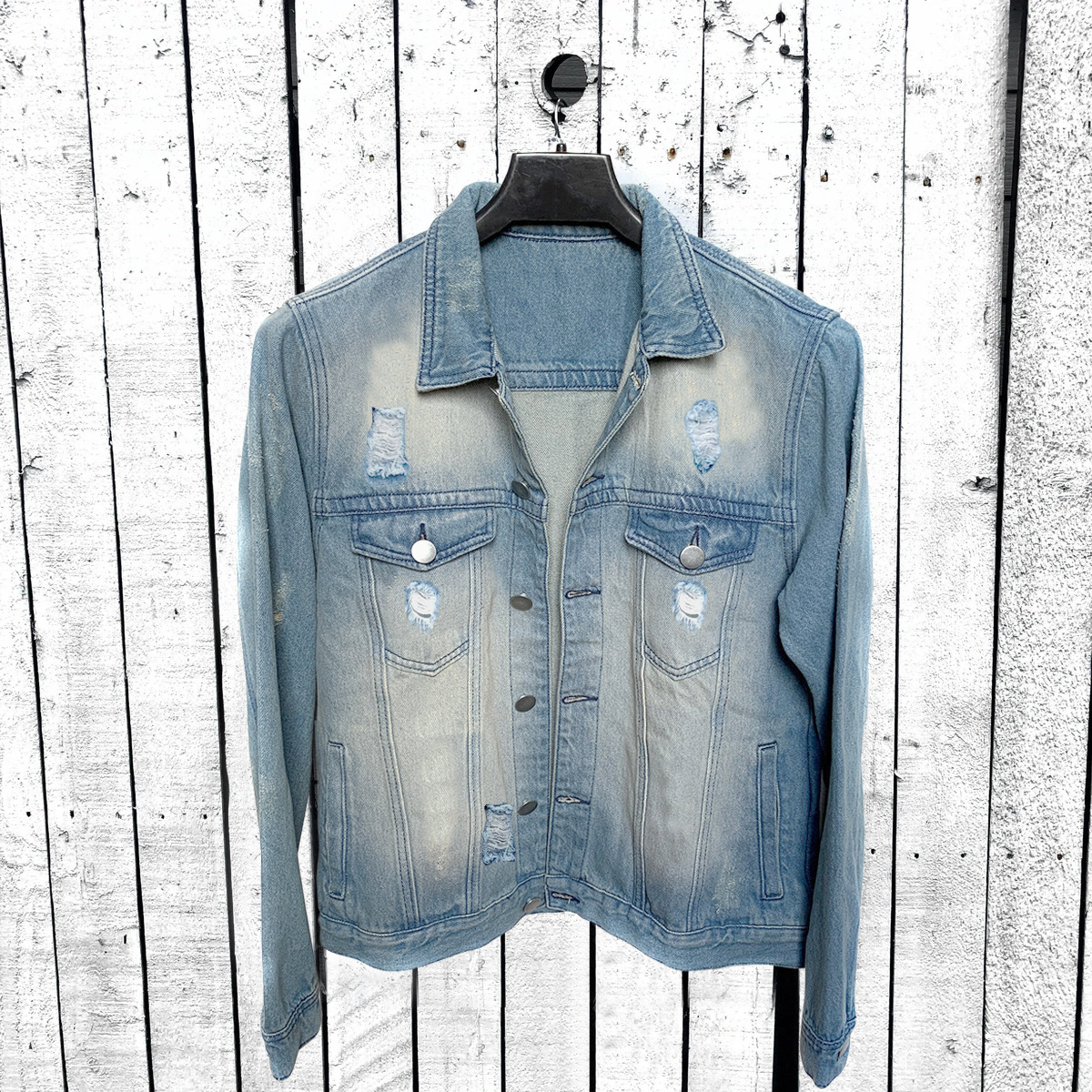 Men's Denim Jacket Round Neck Casual Printed Jacket For Autumn_voghion.com