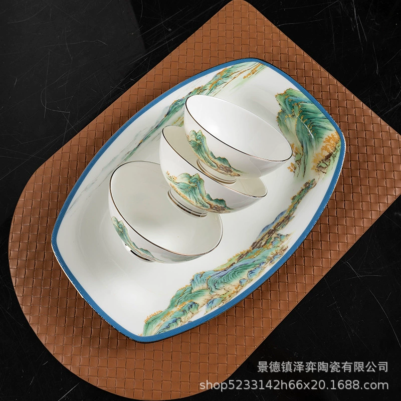 2024 набор посуды из bone china Jingdezhen, чаши и тарелки, новый китайский стиль, керамические чаши и тарелки, полный подарок, оптом