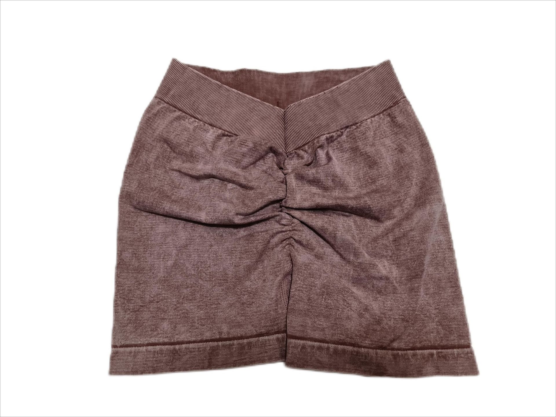 Women's Clothing Sports seamless high elastic enlarged V waist V back peach hip washed frosted tight short sleeved shorts and trousers suit_voghion.com